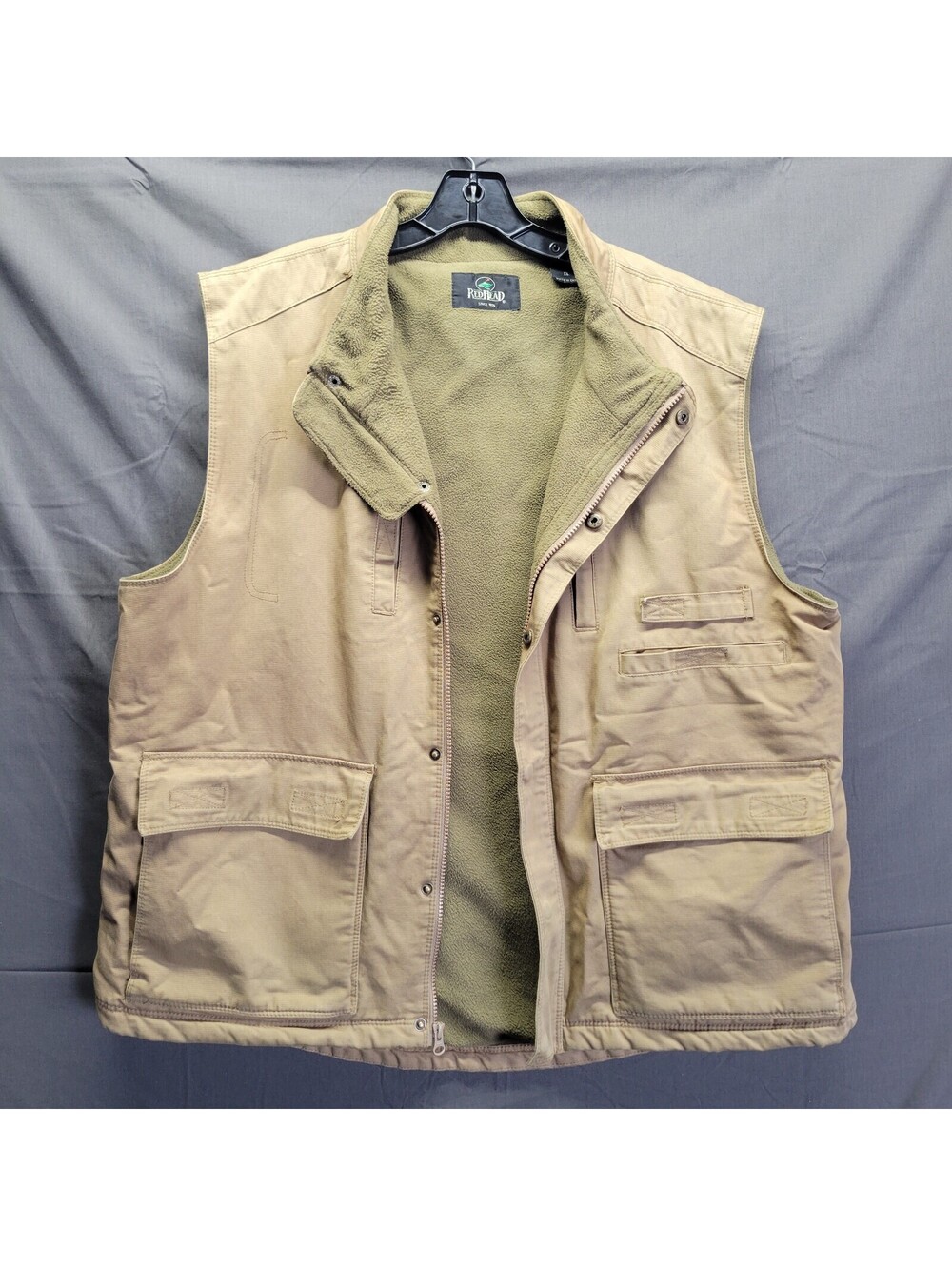 RedHead Beige Fleece Lined Fishing Vest Sz XL -- Front and Rear Pockets